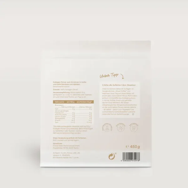 Glow25 Collagen Pulver [450g] – Kollagen Hydrolysat – Peptide Typ 1 und 3 – Gute Löslichkeit – Neutral - Image 4