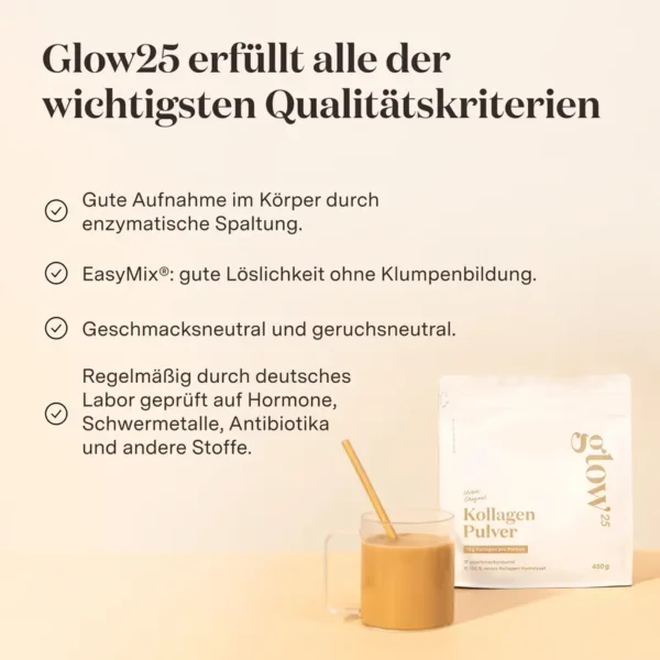 Glow25 Collagen Pulver [450g] – Kollagen Hydrolysat – Peptide Typ 1 und 3 – Gute Löslichkeit – Neutral - Image 3