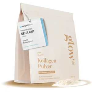 Glow25 Collagen Pulver [450g] – Kollagen Hydrolysat – Peptide Typ 1 und 3 – Gute Löslichkeit – Neutral